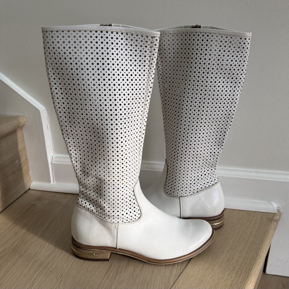 Vintage White Perforated Leather Boots Pronto Moda Baranetti Size 38
